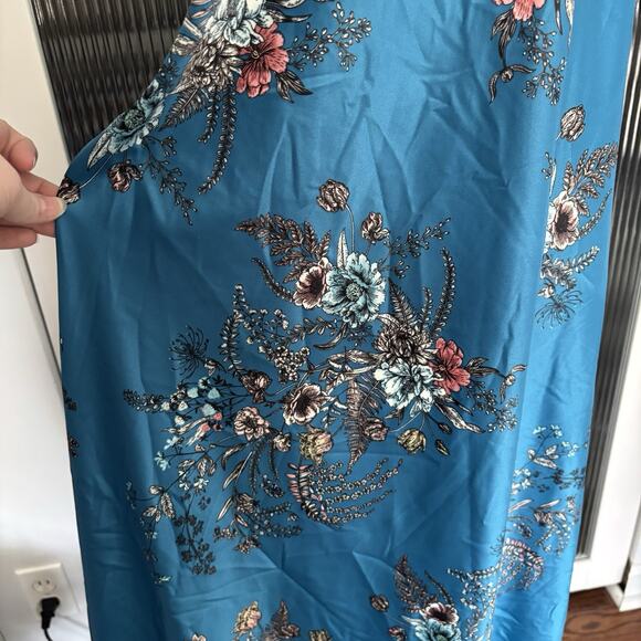 INC International Concepts Size XL Long Floral Nightgown Teal Lace Slit Modest - Picture 7 of 12